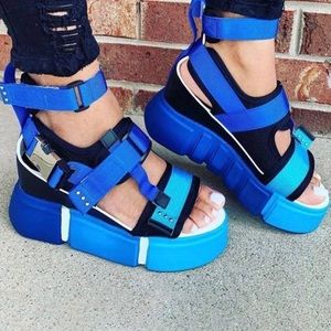 Velcro Blue Platform Sandals